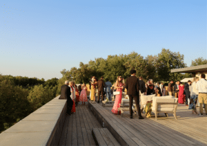 Guests gathered on the terrace on wedding evening